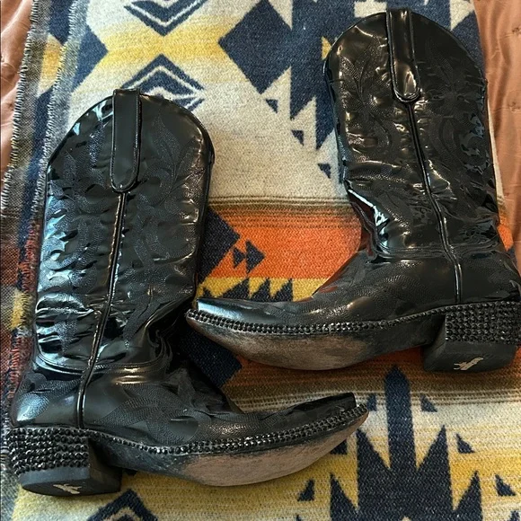 Old Gringo Black Patent Leather Studded Crystal Boots - Picture 1 of 9